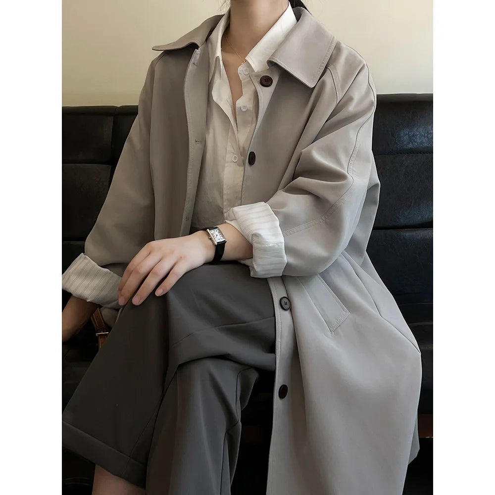 Casual Long Trench Coat For Women, Autumn New Loose Mid-length Elegant Coat