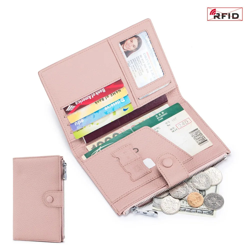 Genuine Leather RFID Travel Passport Cover Case Wallet Bag Card Holder Cowhide Coin Purse Document Cover Flight For Men Women 12