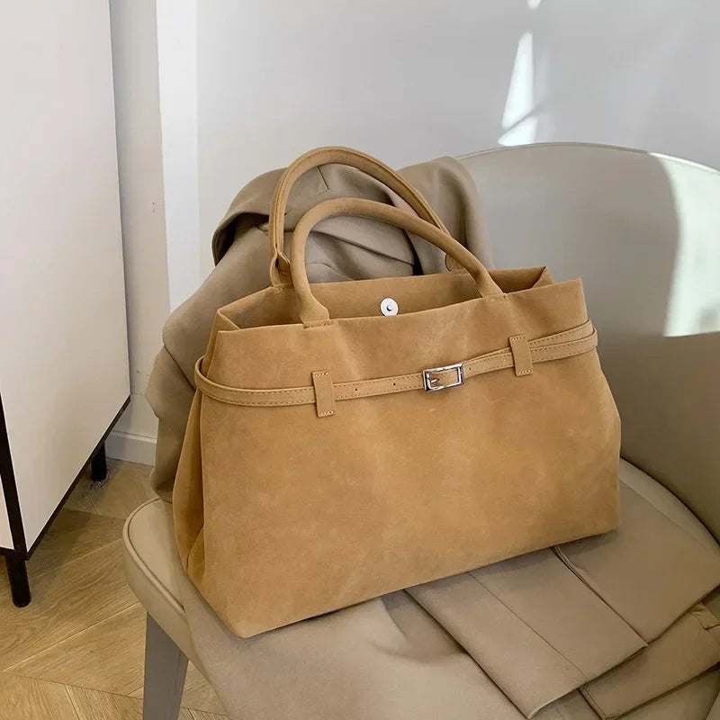 women's bag Buckle Decorative Design Solid Faux Suede tote bag Large Capacity Hasp Casual Tote 2025 Hot Sale Bags for Women