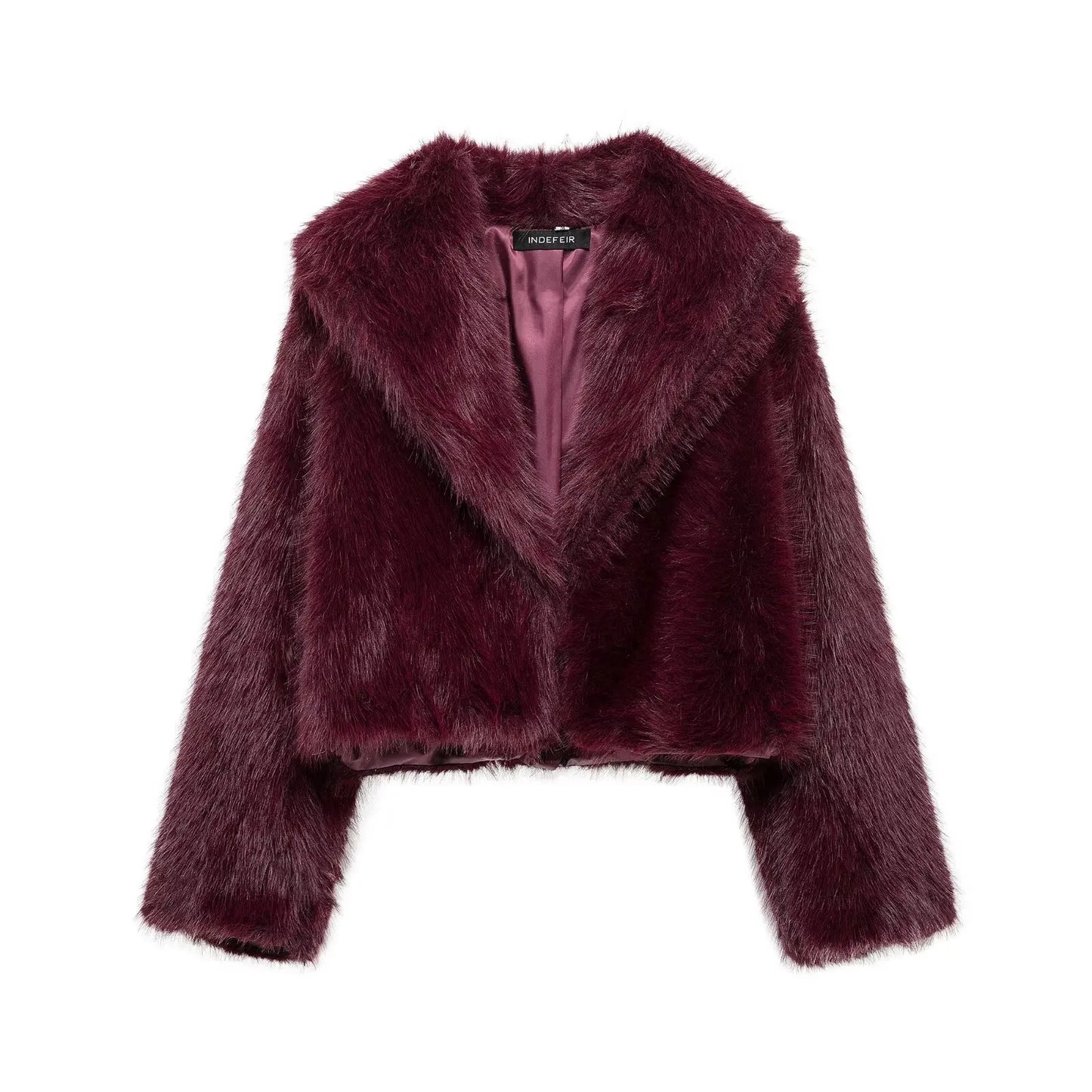 Brown Lapel Faux Fur Short Coat Women Fluffy Long Sleeve Warm Thick Loose Jacket 2025 Autumn Winter Lady High Street Outwear ﻿