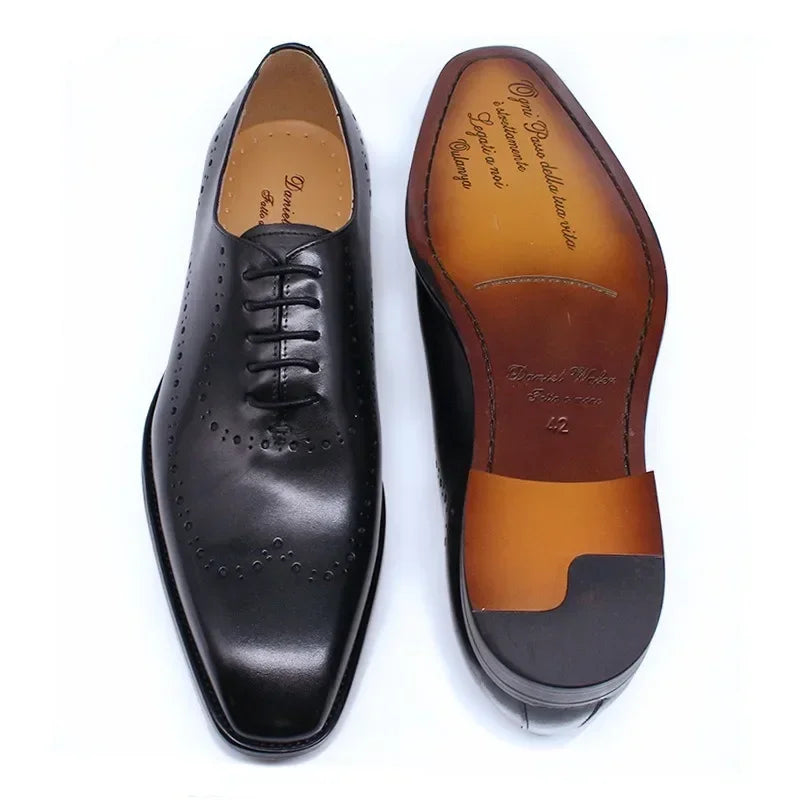 British Men's Business Dress Shoes Carved Block Fashion Small Square Head Polished Handmade Genuine Leather Oxford Shoe for Men