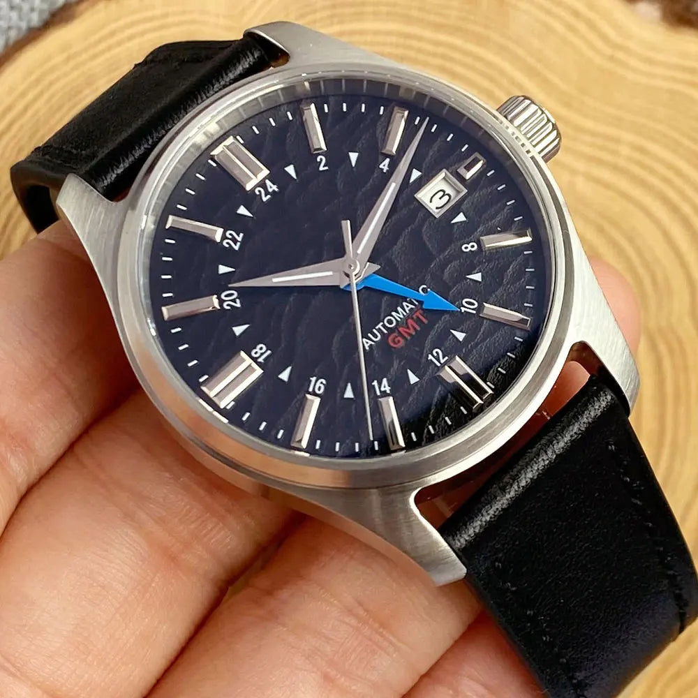 Tandorio Japan NH34 Automatic Mechanical Watch for Men Diver GMT Movement 200M Waterproof 39mm Sapphire Crystal Leather Band