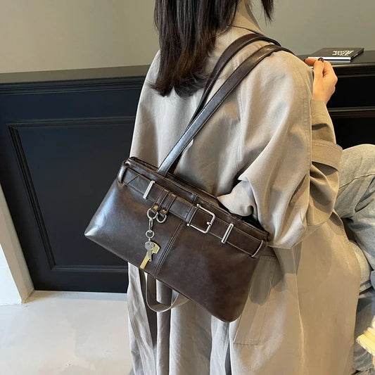 Sewing Thread Pu Fashion Shoulder Bags Zipper Sewing Thread Large Capacity 2025 High Quality Bags for Women Bolsa Mujer