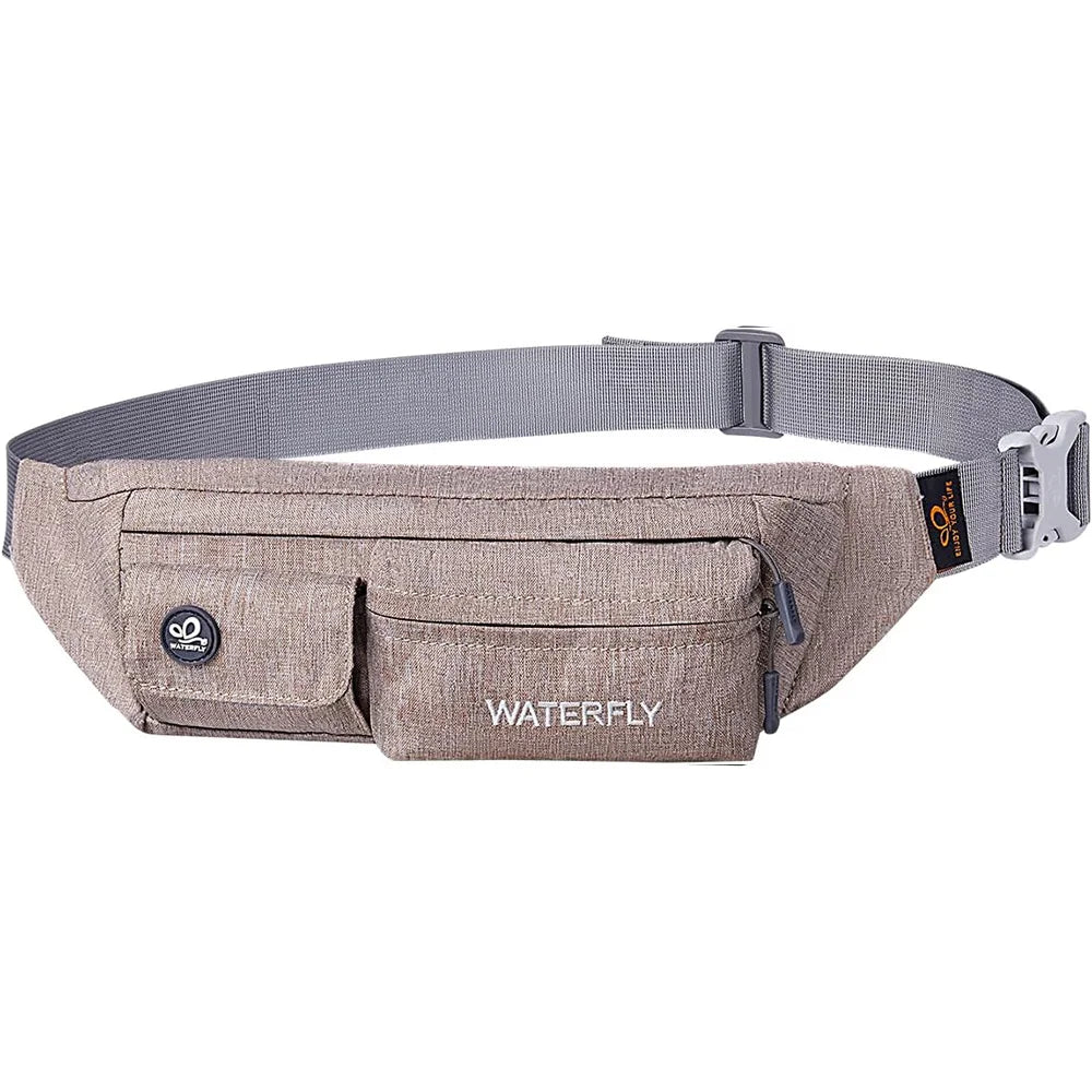 WATERFLY Fanny Pack For Women Men Small Waist Pouch Slim Belt Bag with 4 Pockets For Walking Lightweight Crossbody Chest Bag