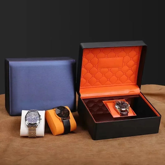 Watch Display Organizer Gift Brand Packaging Jewelry Travel Box High End PU Leather Brushed Metal Effect Watch Packaging Cases