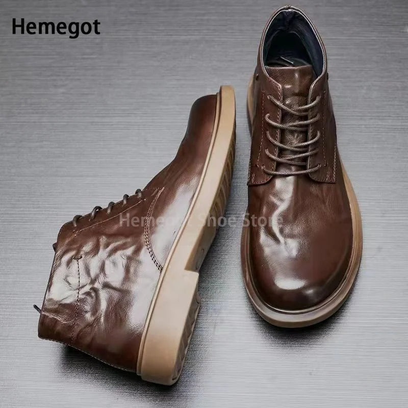Punk Style Cow Leather Motorcycle Boots for Men Ankle Boots Male Platform Casual Shoes Party Shoes Gothic Streetwear Booties