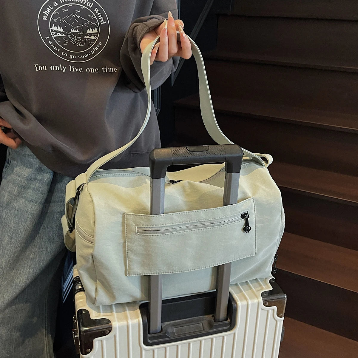 Sports Fitness Bag for Women, Wet and Dry Separation Swimming Bag, Large Capacity Satchel Short-Distance Travel Bag, Travel Luggage Storage Bag, Including Shoe Compartment, Yoga Bag, Work Bag