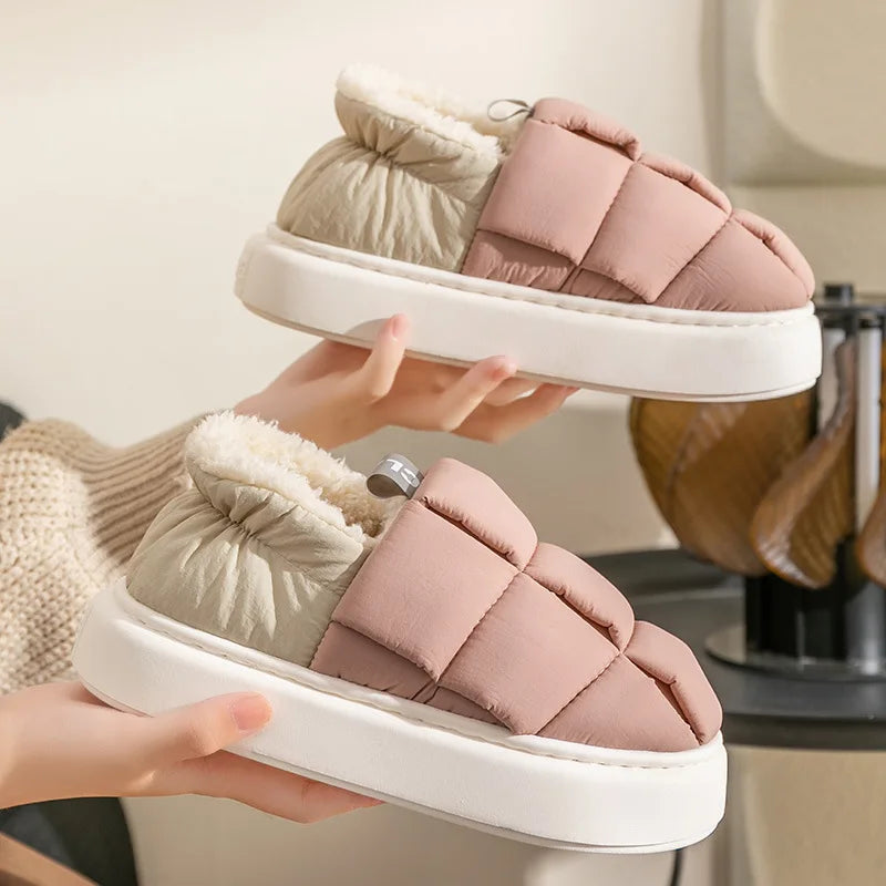 Comwarm Plush Lined House Slippers For Women Men Winter Outdoor Non-slip Fur Fluffy Bread Shoe Soft Cozy Warm Fuzzy Cotton Shoes