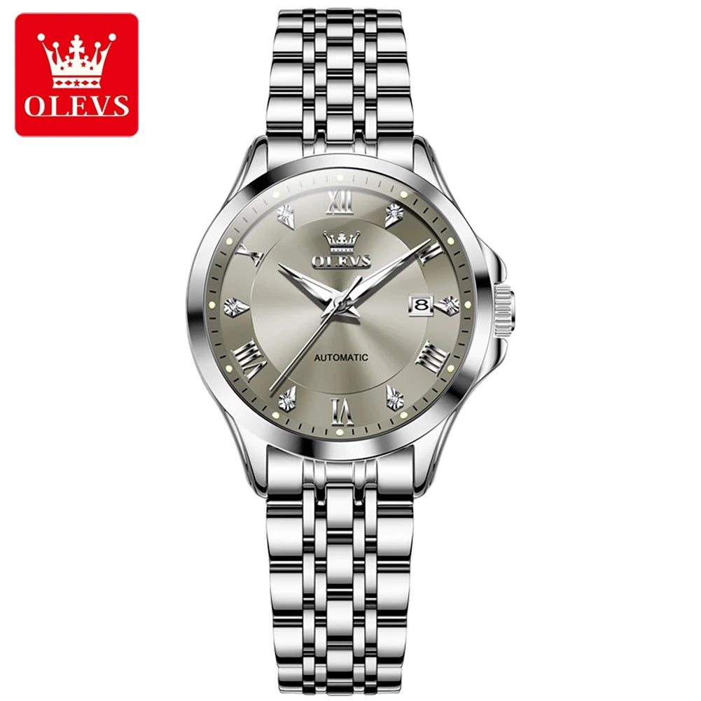 OLEVS Original Women's Luxury Mechanical Watches Stainless Steel Automatic Watch for Woman Waterproof Luminous Ladies Watches