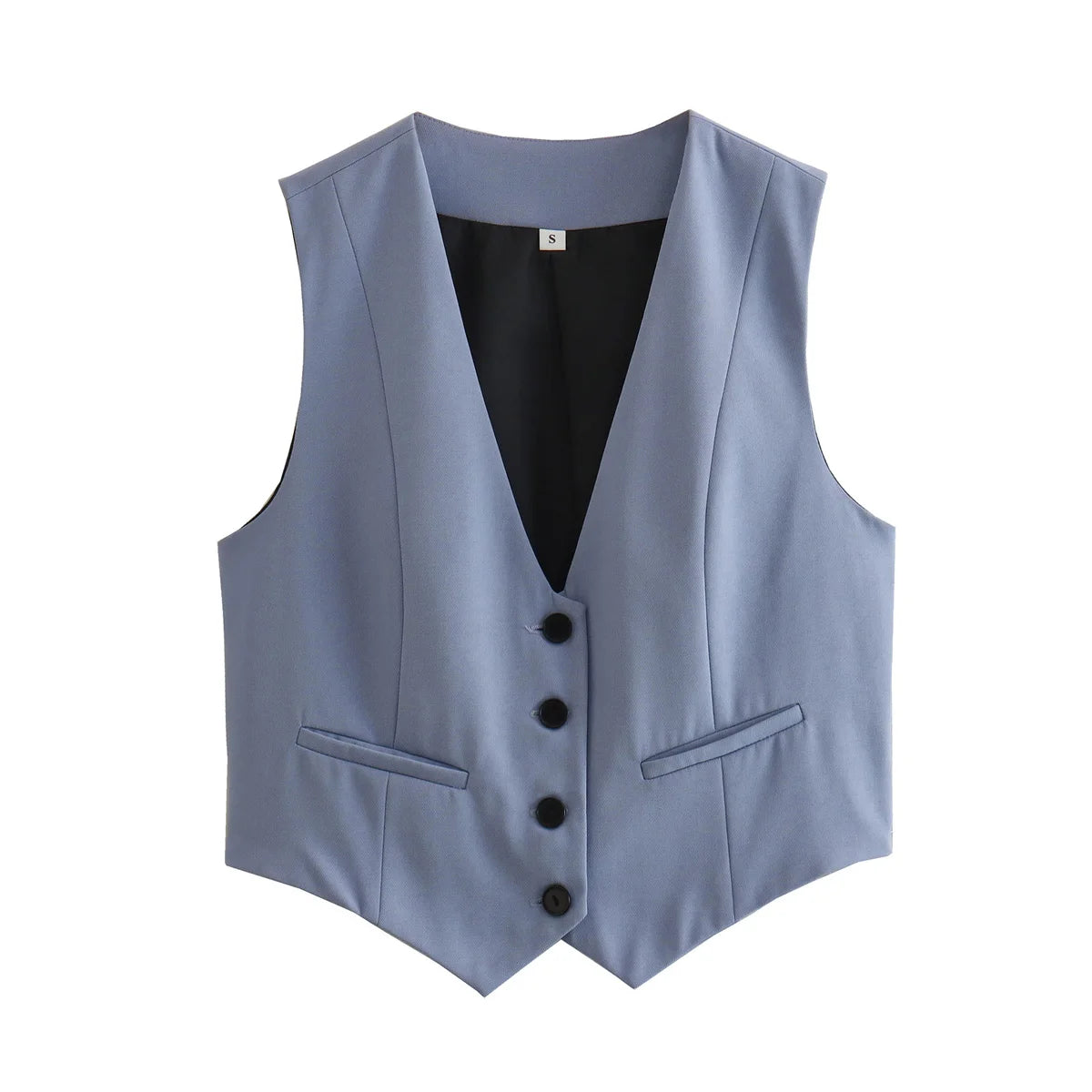 TRAFZA Women Fashion Front Buttons Vest Cropped Waistcoat Vintage V Neck Sleeveless Vests Female Outerwear Chic Tops