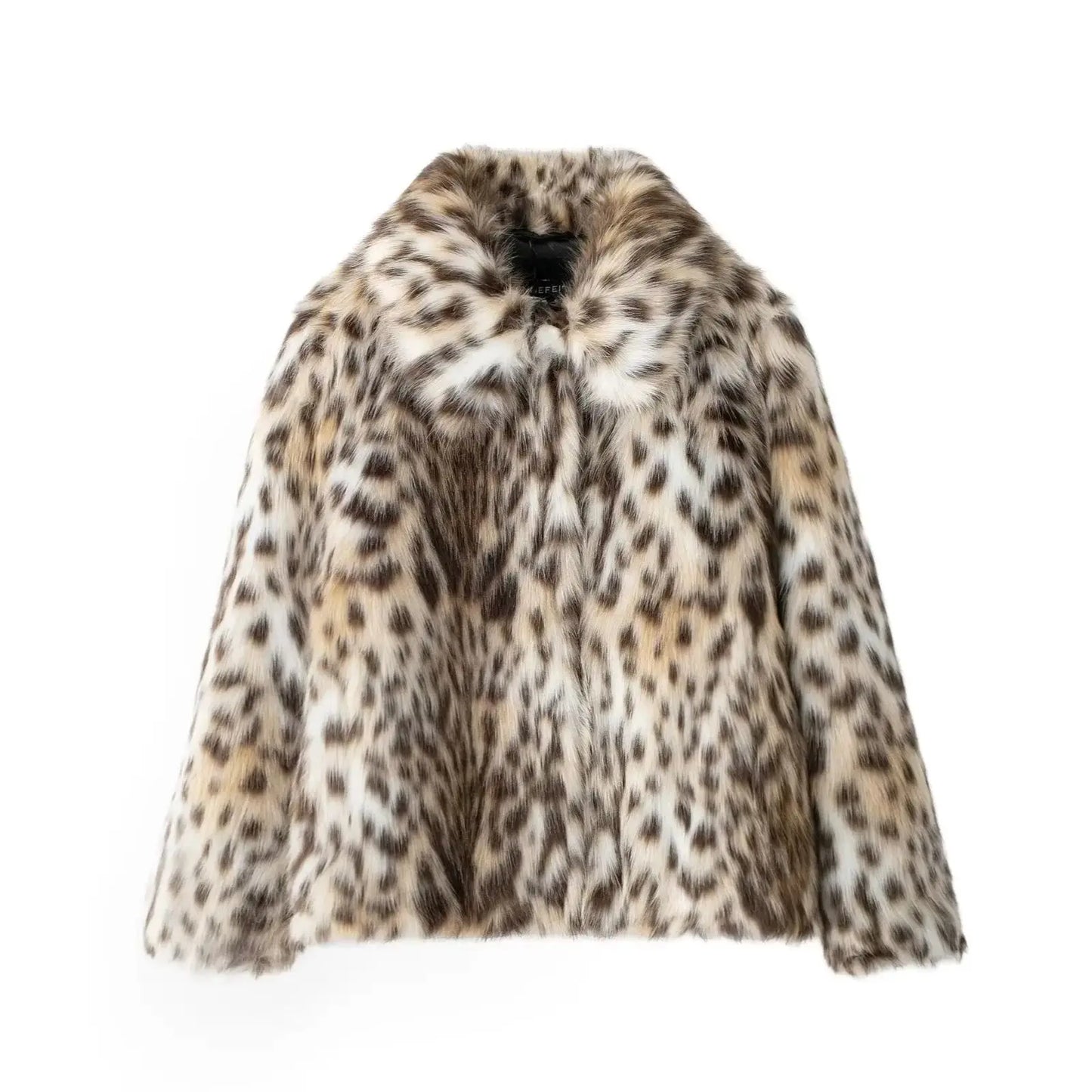 TRAFZA Winter Woman Leopard Print Lapel Faux Fur Loose Coat Pockets Fashion Long Sleeves Fuzzy Jacket Female Warm Outerwear