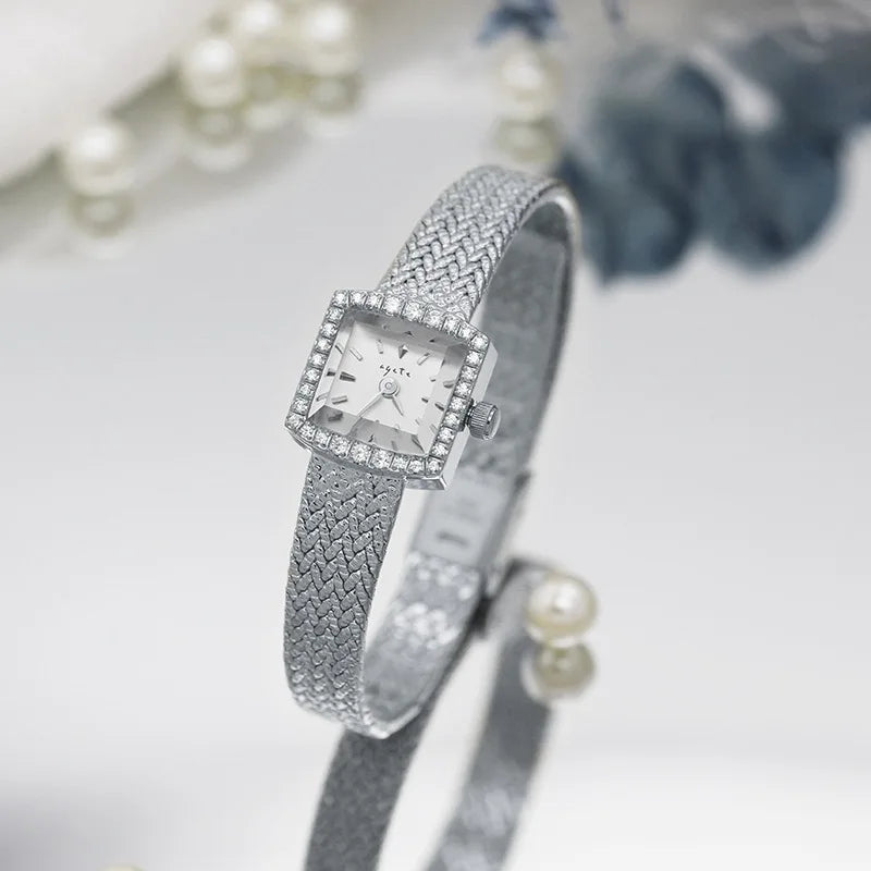 18K gold plated new designer Women Watches Mini-square Luxury Diamond-encrusted  Gold Watch Ladies High-end Watches Gifts