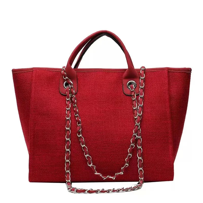 Custom Monogram Canvas Tote Bag Initial Bag Handbag Beach Bag Birthday Gift Bag with Chain Tote Bag Summer Holiday Bag