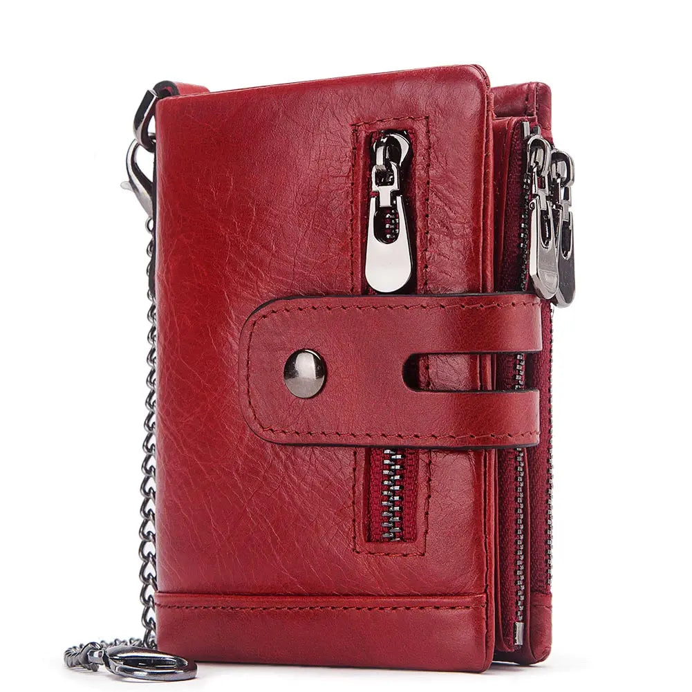 HUMERPAUL Wallet for Men RFID Genuine Leather ID Credit Card Holder with Anti-theft Iron Chain Brand Design PORTFOLIO Portomonee