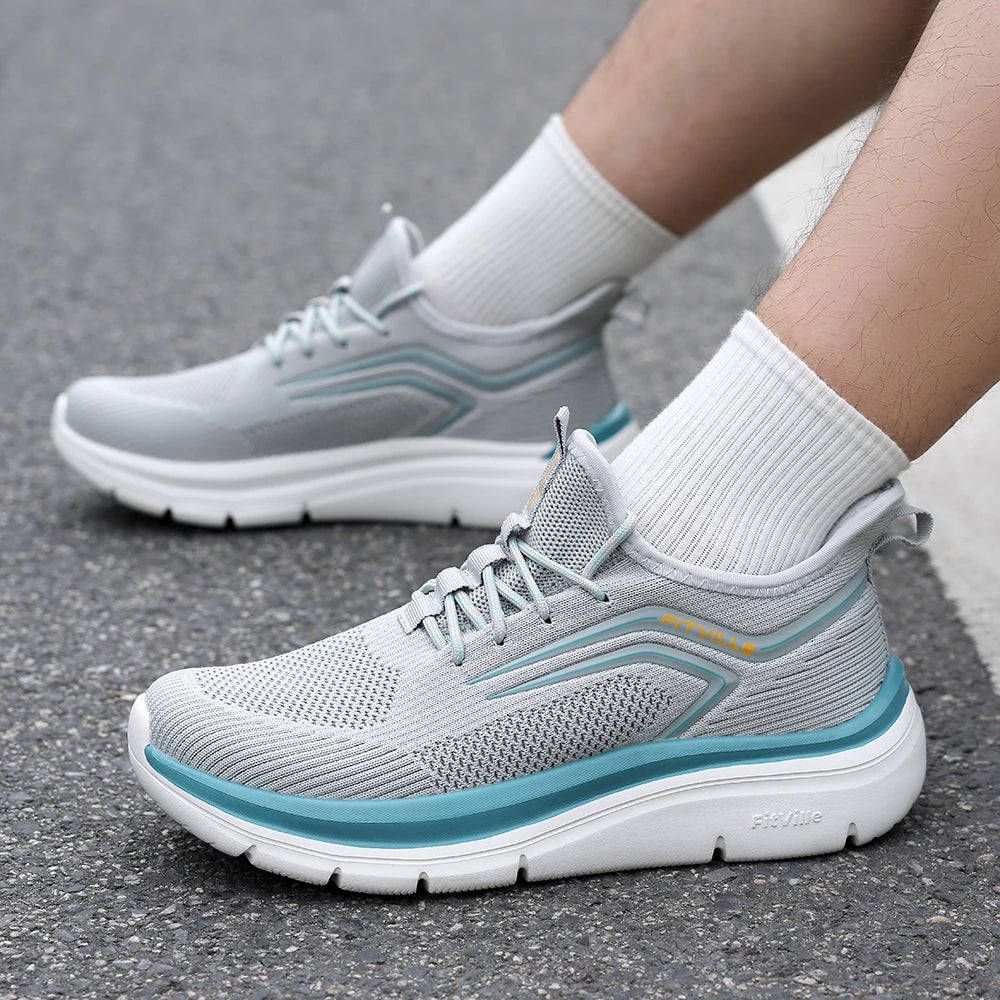 FitVille Thick Sole Running Shoes Mens Sneakers Shock Absorbing Rebound Lightweight For Swollen Feet Arch Support Wide Shoes