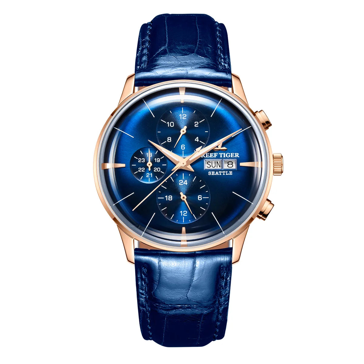Reef Tiger RT Top Luxury Men's Watch White Dial Multi-Function Mechanical Wristwatch Relogio Masculino RGA1699