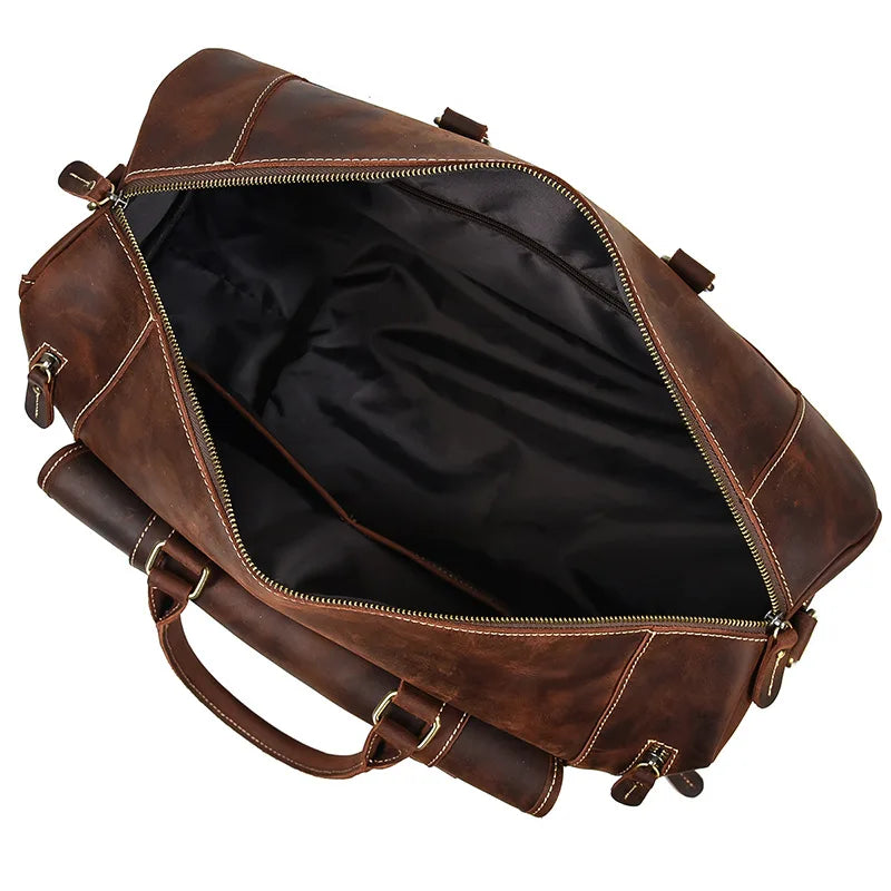 Genuine Leather Men's Travel Bag with Shoe Pocket Retro Crazy Horse Leather Big Capacity Luggag Bag Business Trip Handbag