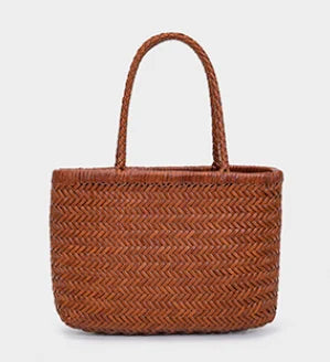 Genuine Leather Hand-woven Vintage Tote Bag New Classic Design Cowhide Shoulder Bag Women's Spring Summer French Bucket Bag 2025