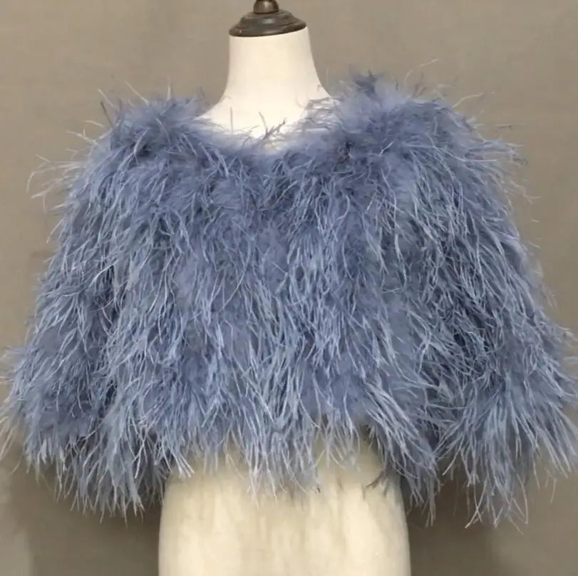Luxurious Furry Ostrich Feather Jacket, Peach Fuzz Fashion, Wedding Party, Concert, Bride B230408, 2024