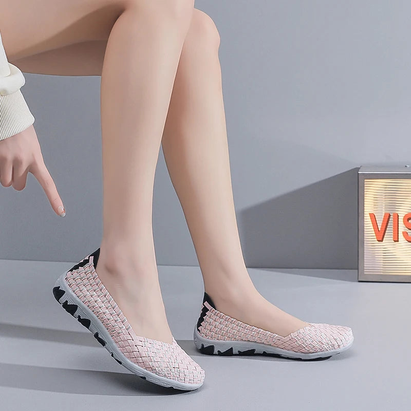Women's Summer Handmade Woven Sneakers Flat Bottomed Lightweight Breathable Trendy Casual Shoes with Soft Soles Lazy Shoes 2025