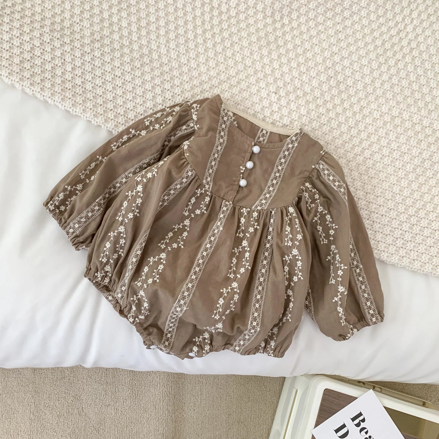 Girls Baby Pearl Button Embroidered Princess Jumpsuit Long Sleeve Thin Style Spring Autumn Children's Clothing