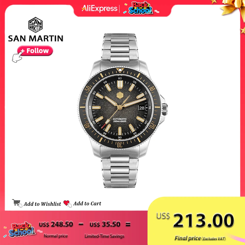 2025 San Martin New 40mm Diver Watch Stainless Steel NH35 Automatic Mechanical 200m Waterproof Men Timepiece Luminous SN0118G-B