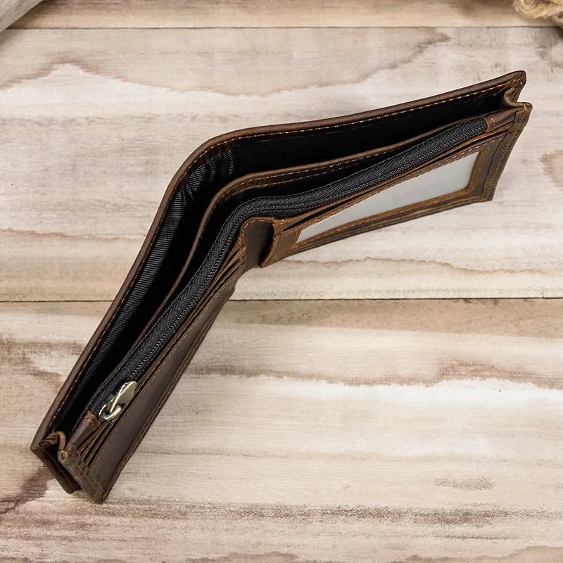 Vintage Men Wallet Genuine Leather Short Purse Wallet Men Small Slim Coin Purse Bifold Carteira Slim Male Coin Wallet Cowskin
