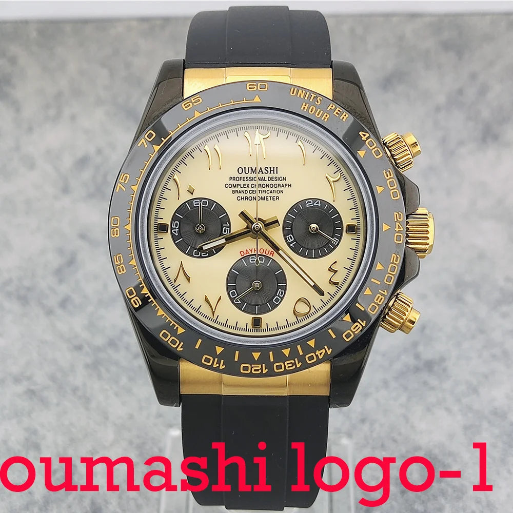 Business 39mm Quartz Watch Men's Chronograph Sapphire Crystal VK63 Movement Arabian luminous dial stainless steel men's watch