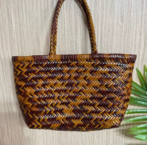 Genuine Leather Hand-woven Vintage Tote Bag New Classic Design Cowhide Shoulder Bag Women's Spring Summer French Bucket Bag 2025