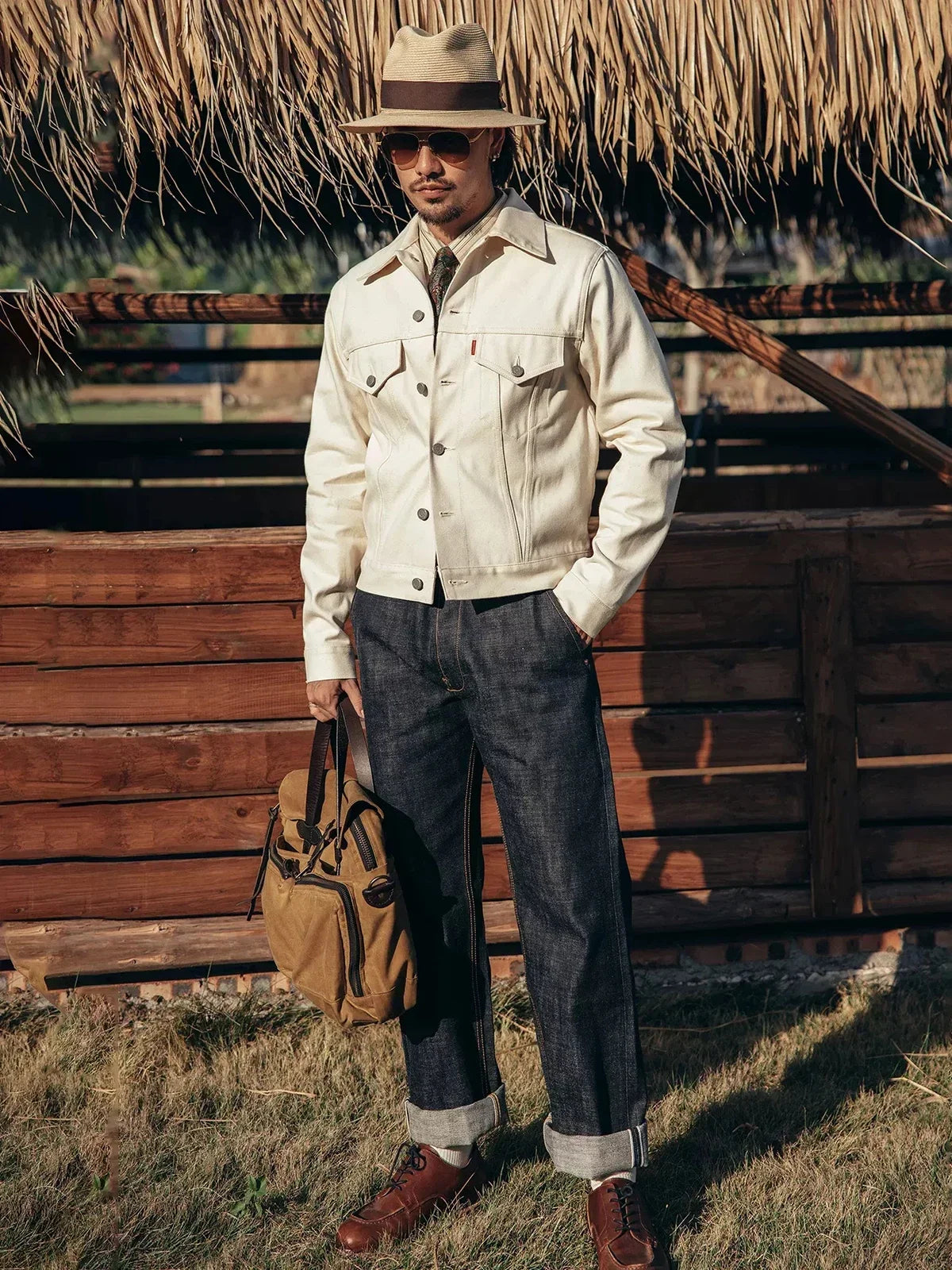 Red Tornado Type III Trucker Jacket 557XX White Selvedge Denim Short Mens Outerwear Slim Fit