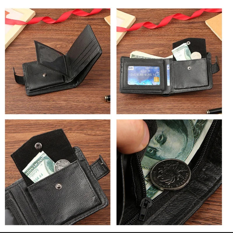 Men's Slim Bifold Wallets Leather Multiple Card Holder Purses with Driver License ID Windows Man Short Wallet with Coin Pouch