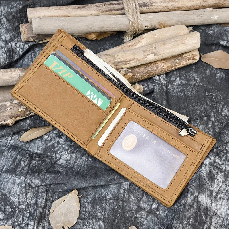 Vintage Men Wallet Genuine Leather Short Purse Wallet Men Small Slim Coin Purse Bifold Carteira Slim Male Coin Wallet Cowskin