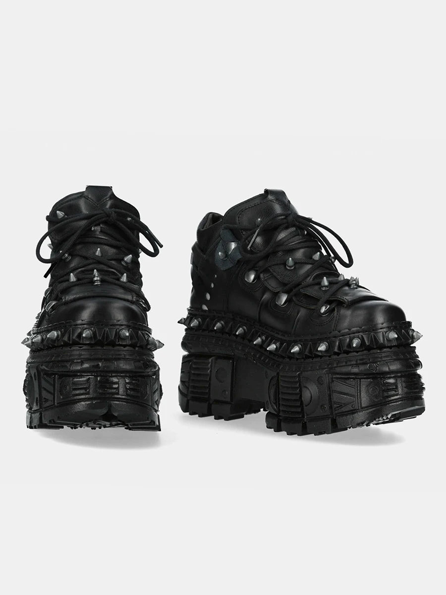 2025 New Punk Style Women Shoes Lace-up Heel Height 10CM Platform Shoes Woman Metal Decor Woman Sneakers Gothic Ankle Rock Boots