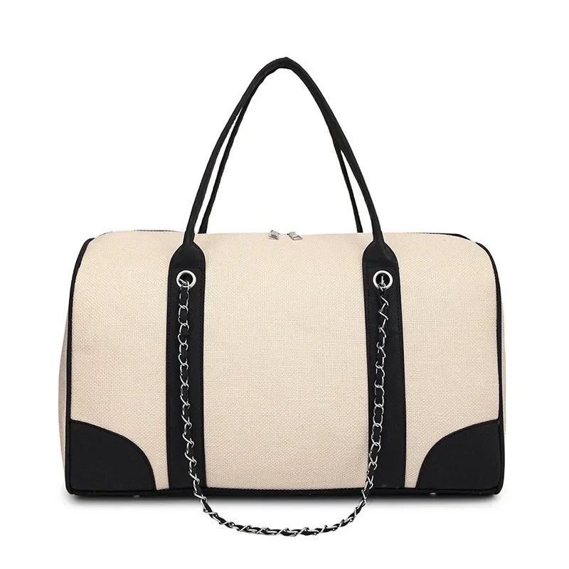 2025 New Commuter Travel Women's Bag Large Capacity Canvas Handbags Simple Fashion Shoulder Bag Luxury Chain Tote Bag