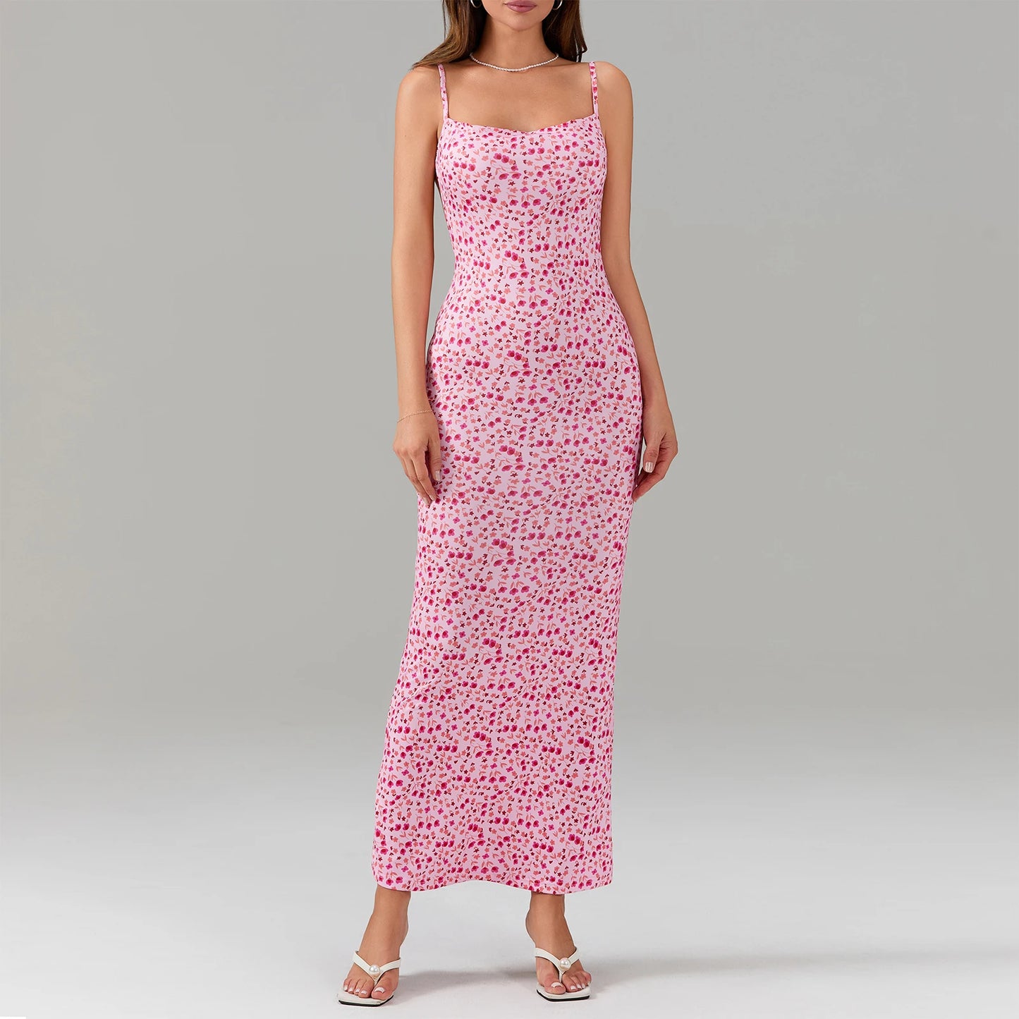 Women Chic Tube Backless Dress Spaghetti Strap Satin Elegant Maxi Bodycon Long Dress Y2K Floral Printed Sundress Streetwear