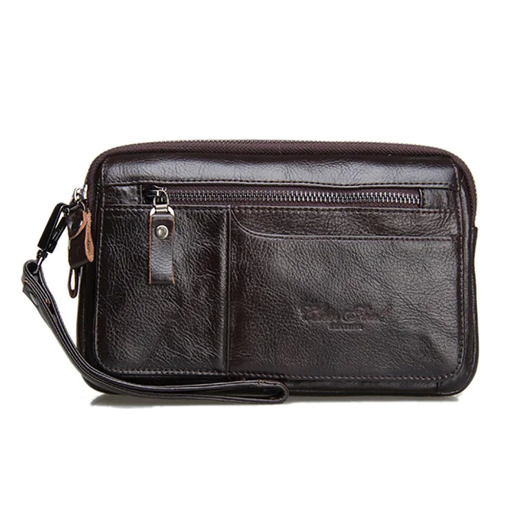 High Quality Genuine Natural Leather Hand Bag Men Casual Long Wallet Purse 6.4 Inch Mobile Cell Phone Male Handy Clutch Bags New