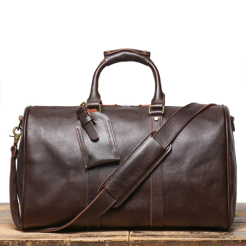 ROOG Vintage Leather Travel Tote Bag With A Roomy Interior That Easily Fits Your Essentials, Combining Style And Practicality