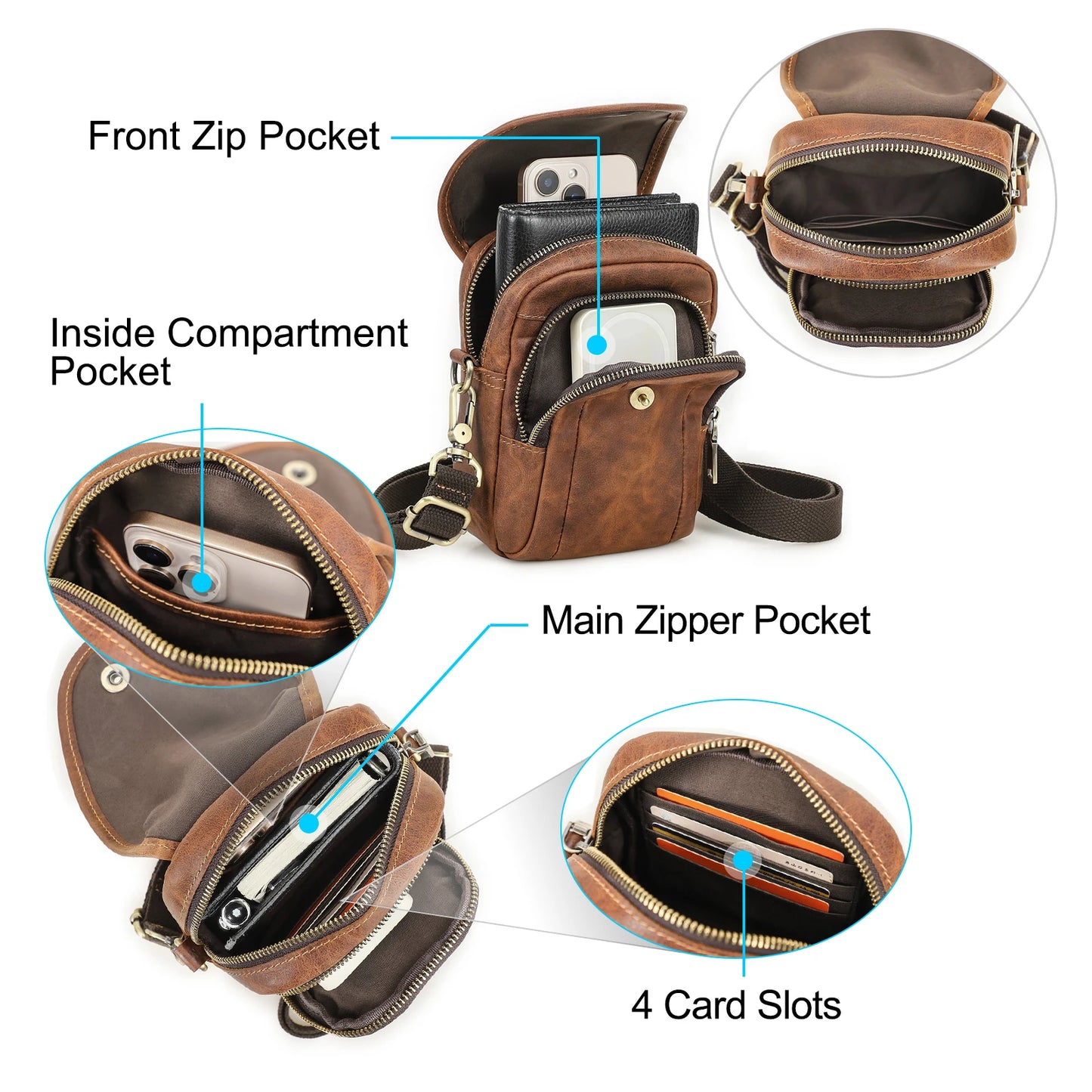 CONTACT'S Genuine Leather Sling Shoulder Bags for Men Waist Bags Belt Fanny Packs Small Messenger Phone Bag Male Travel Bum Bag
