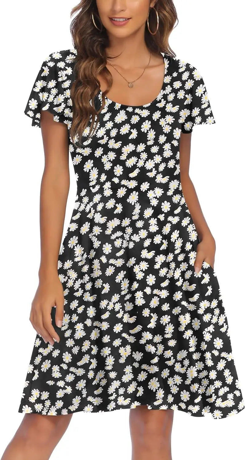 European and American cross-border women's wear new TEMU Express Flower Leisure Beach dress short-sleeved dress