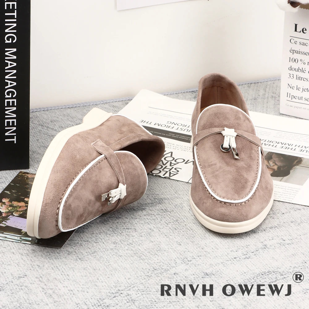 2025 Men's Flat Loafer Summer Top Quality Suede Leather Tassel Metal Buckle Pink Slipper Mules Comfortable Slip on Shoes