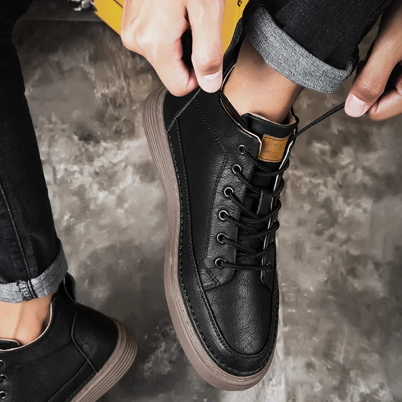 Spring Genuine Leather Mens Ankle Boots Men High Top Sneakers Classic Skate Shoes For Men Casual Footwear Handmade Boots Male