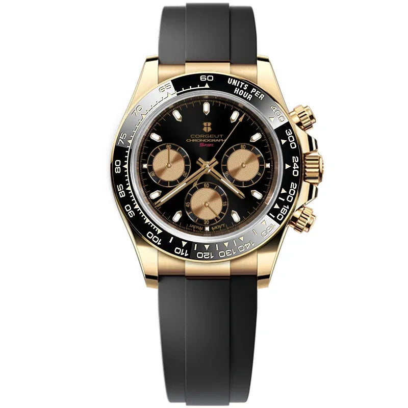 CORGEUT VK63 High Luxury Quartz Movement Silica Gel Sports Men's Watches Sapphire Flat Mirror Watch for Man Run Seconds