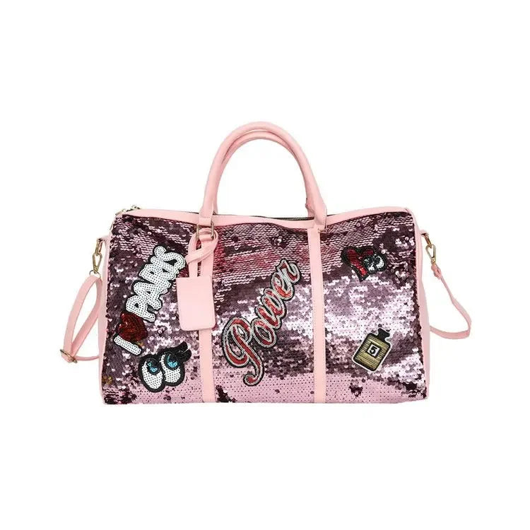 Sequins PU Travel Bag Fashion Sports Large Capacity Shoulder Bag with Separate Shoe Compartment Europe United States Handbag