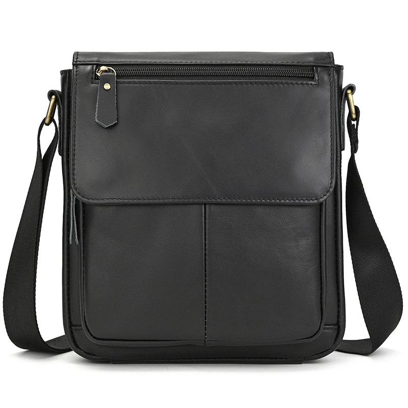Men's Vintage Genuine Leather iPad Messenger Bag Thick Cow Leather Shoulder Bag Small Casual Crossbody Bag Cowhide Briefcase