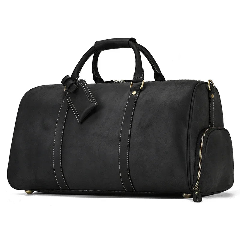 52cm Vintage Genuine Leather Travel bag for Men Crazy Horse Leather Travel Duffle Large Shoulder Bag Cowhide Bag Weekend Bag