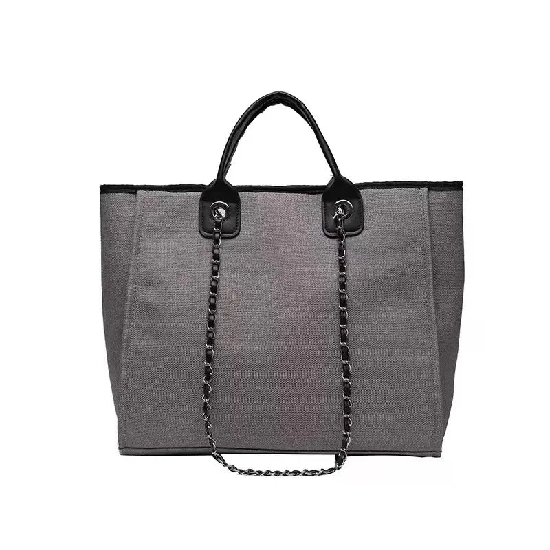 Custom Monogram Canvas Tote Bag Initial Bag Handbag Beach Bag Birthday Gift Bag with Chain Tote Bag Summer Holiday Bag