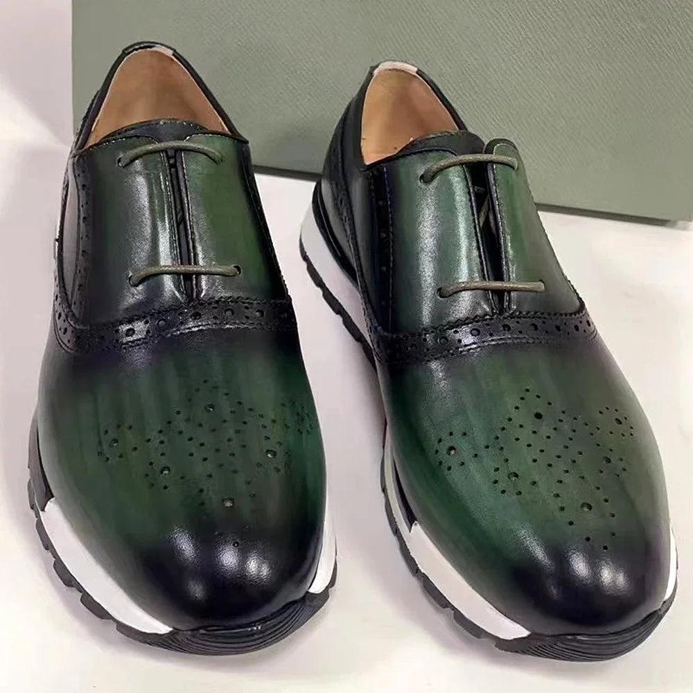 Luxury Brand Design Men's Oxford Sneaker Formal Calf Genuine Leather Laces Two-eyelet Anti-slip Rubber Sole Casual Shoes for Men