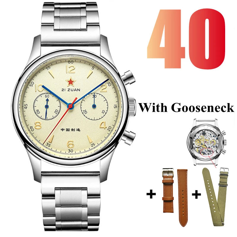 SEAKOSS 38mm Men's 1963 Chronograph Sapphire Mechanical Watches with Seagull Movement ST1901 Military Wristwatch Gooseneck 40mm
