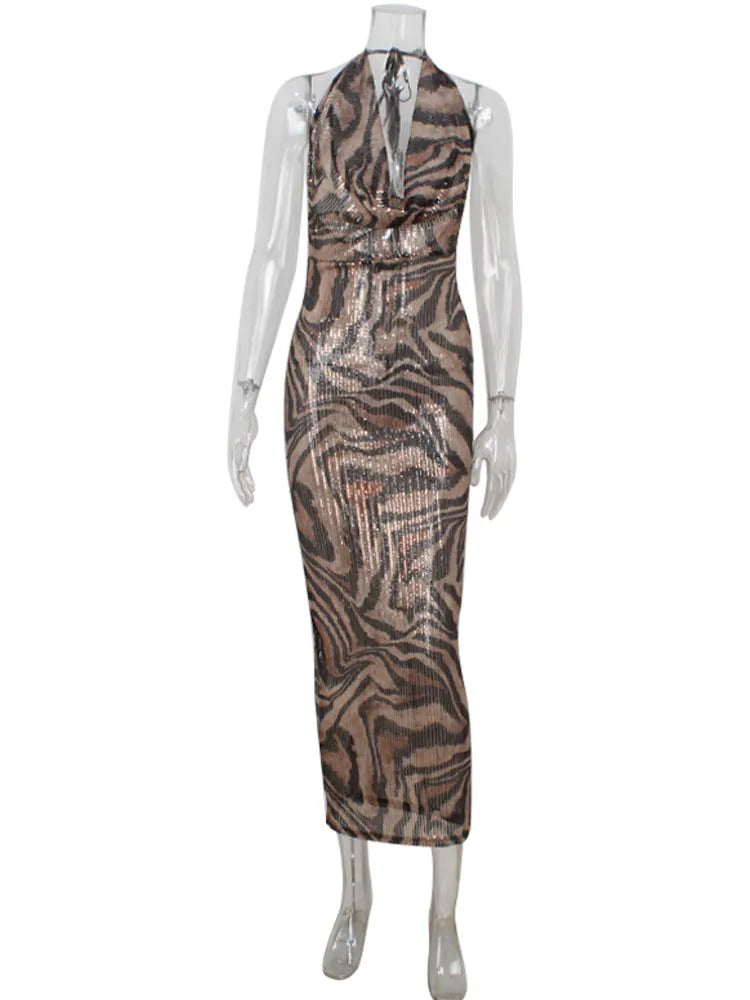 CNYISHE Party Women Dresses Sleeveless V Neck Backless Leopard Printed Bodycon Sheath Outfits Sexy Club Female Vestidos Robes