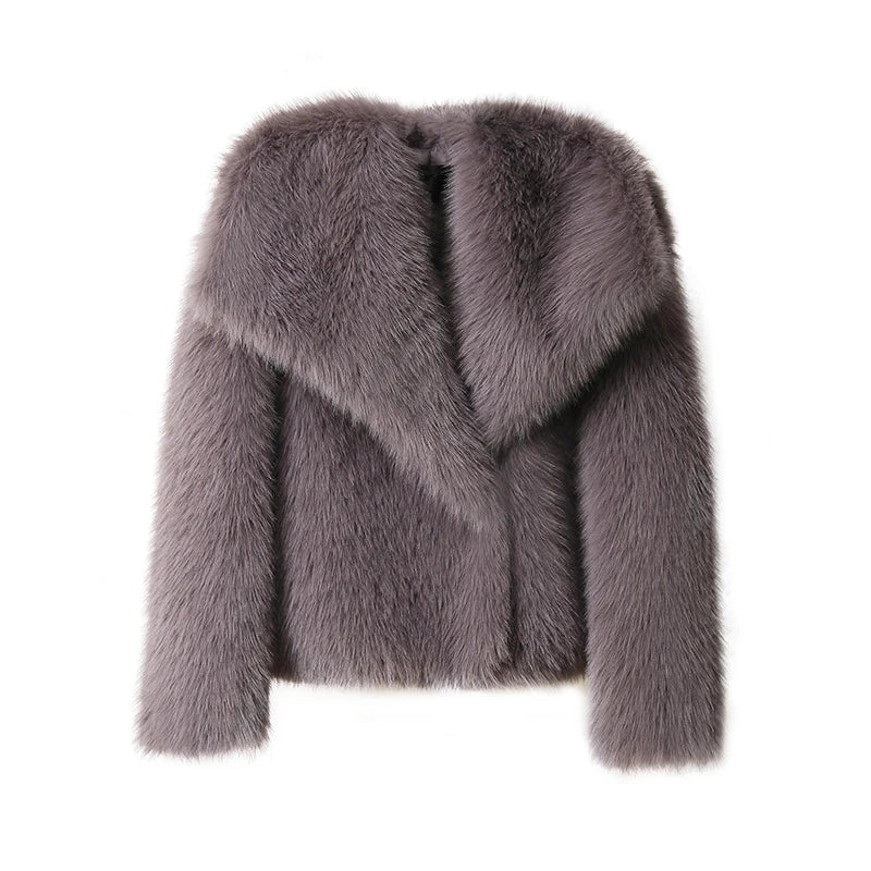 Chic Ins Blogger Brand Fashion Fake Fox Fur Jacket Coat Women 2024 Winter Luxury Design Big Collar Fur Coats Cool Girls Overcoat